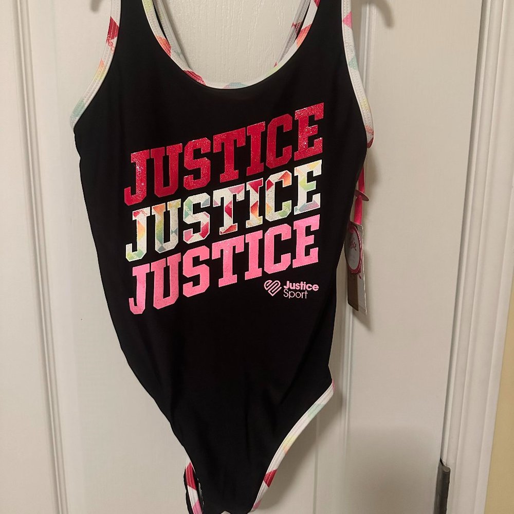 Brand new with tags girls Black Justice 1 piece swimsuit size large (12/14)